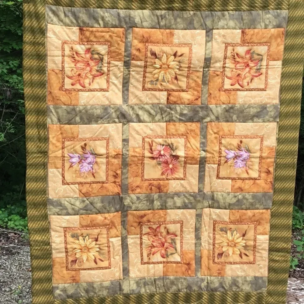 NWT. Hand Crafted Yellow Flower Quilt